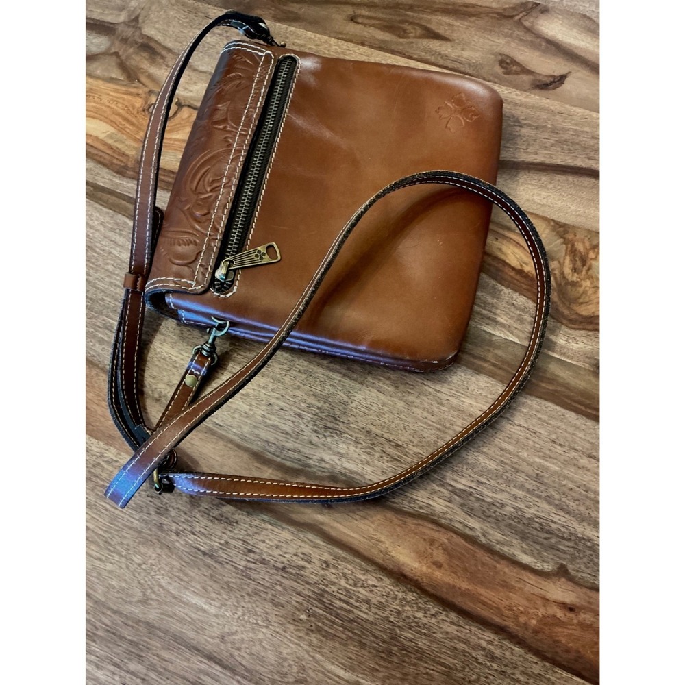 Patricia Nash Balluri Tooled Leather Crossbody Bag Cognac Floral Embossed Brown - Picture 11 of 15